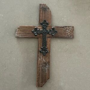 Hobby Lobby Brown Wood Cross Wall Decor with Black Metal Accent